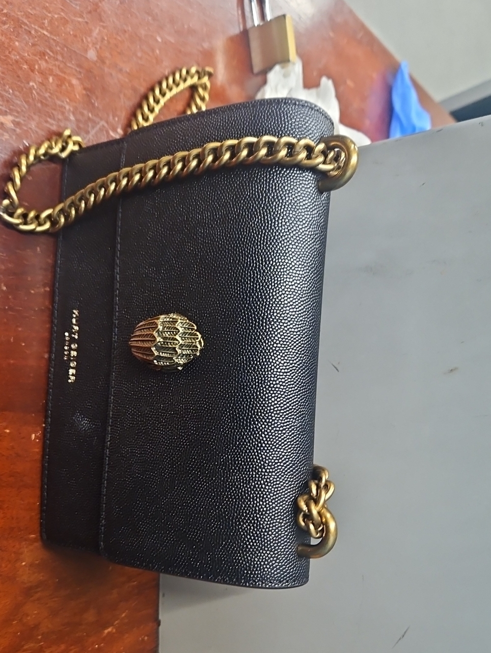 Kurt Geiger Black Leather Crossbody with Gold Chain
